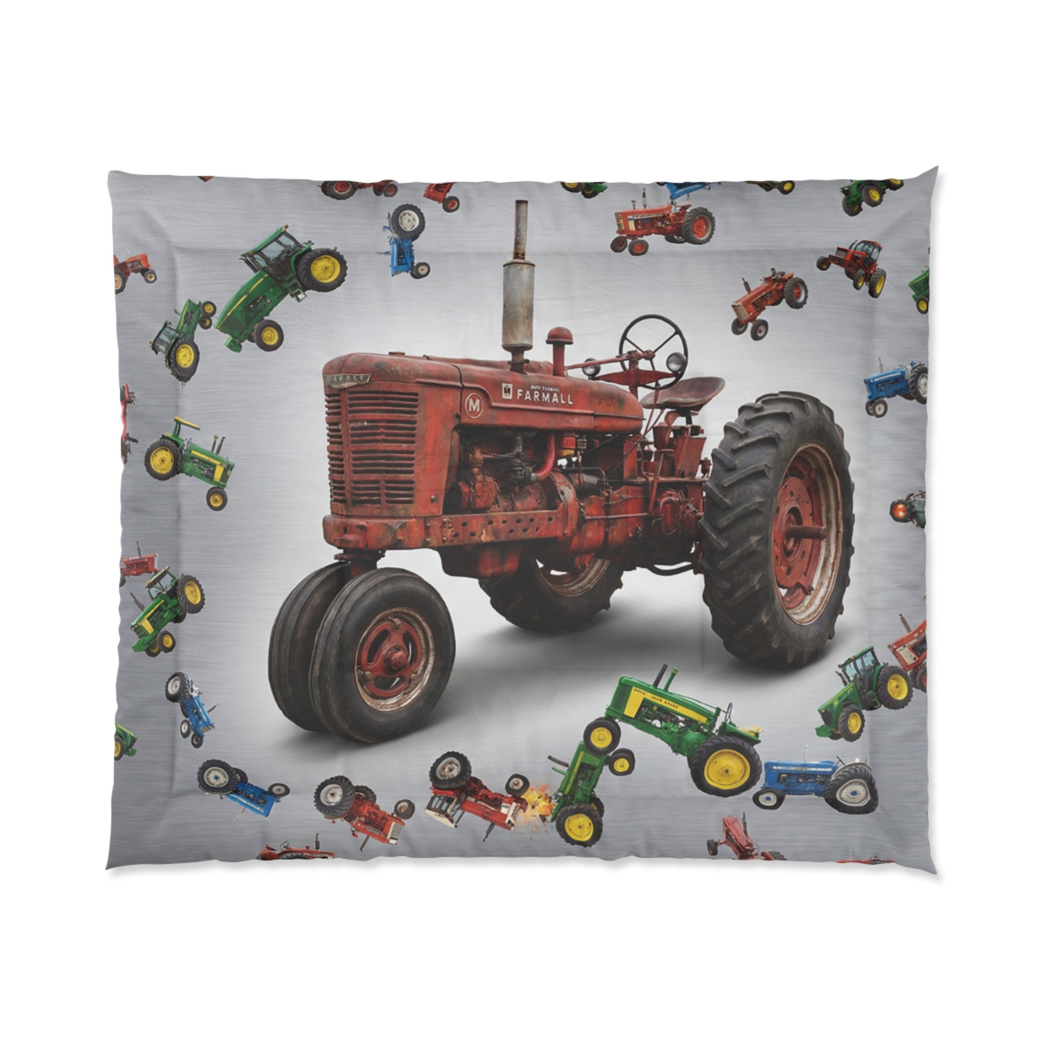 Vintage Red Tractor Comforter | Kids Farm Machine Pattern