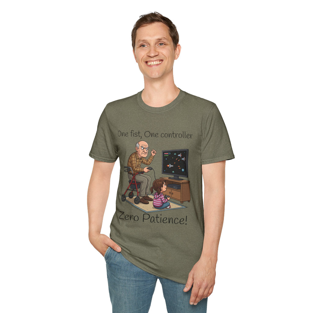 One Fist One Controller Zero Patience Grandpa Unisex Graphic T-Shirt – Funny Gaming Cotton Tee