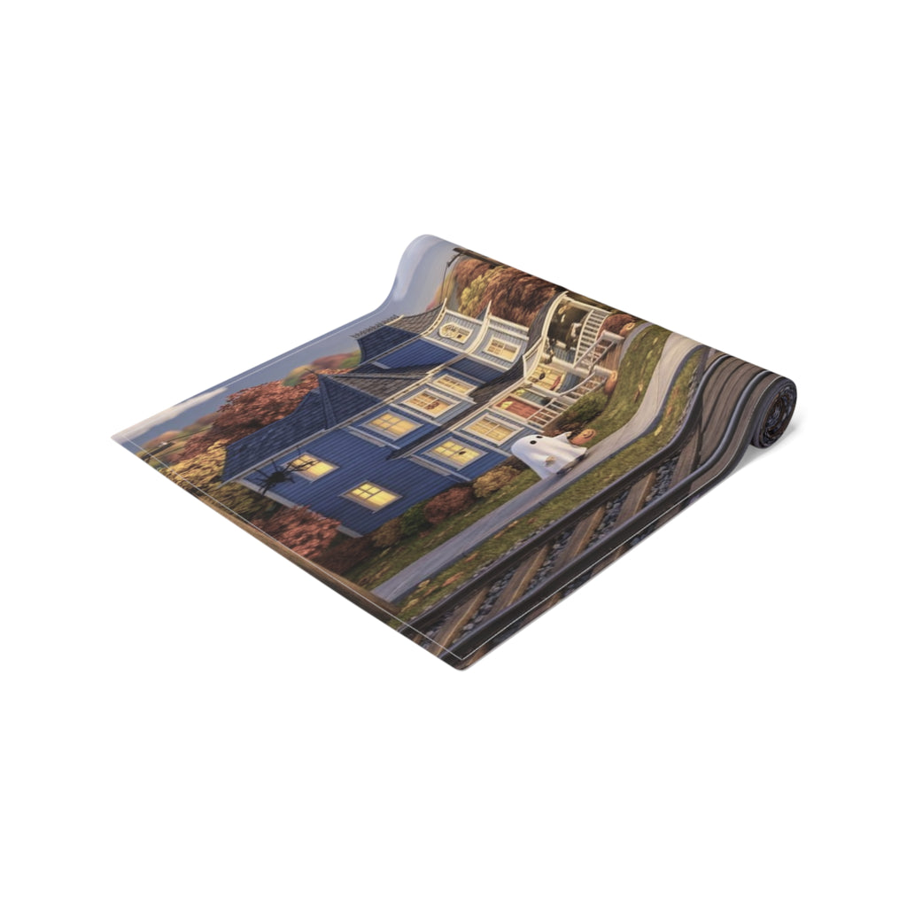 Vintage Steam Train Village Table Runner