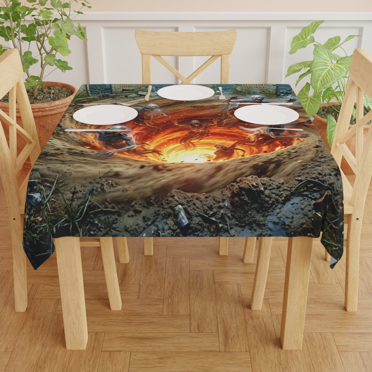 Graveyard Vortex Tablecloth | Skeletons Rising from the Abyss – Halloween Table Decor