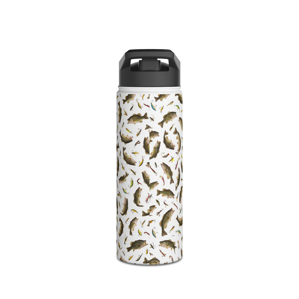 Bass Pattern Stainless Steel Water Bottle | Fishing Fish Design