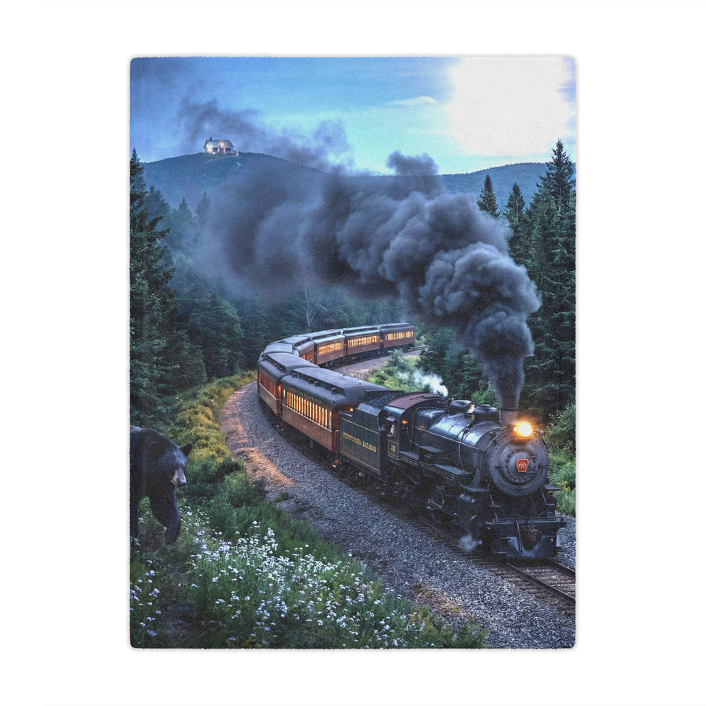 Vintage Steam Train Minky Blanket / Scenic Locomotive