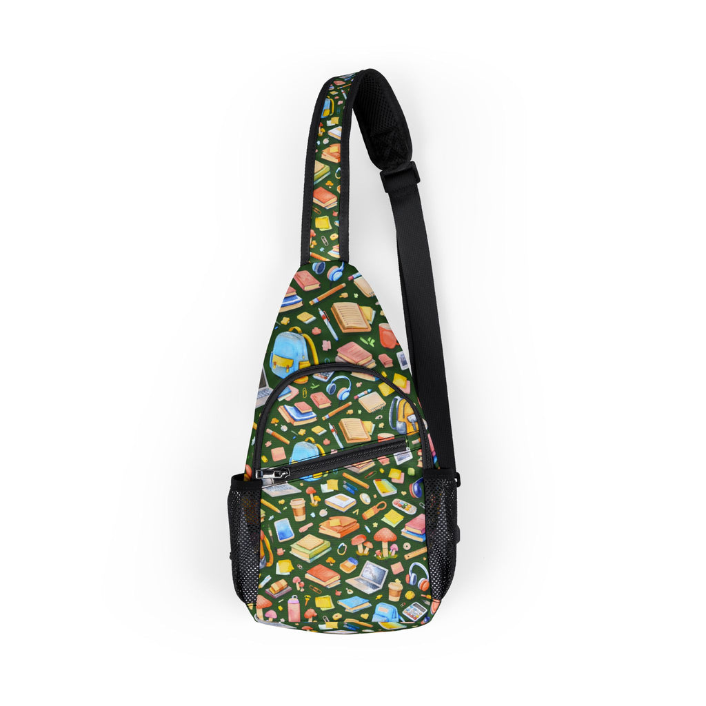 Colorful Books Pattern Chest Bag | Booklover Sling Backpack