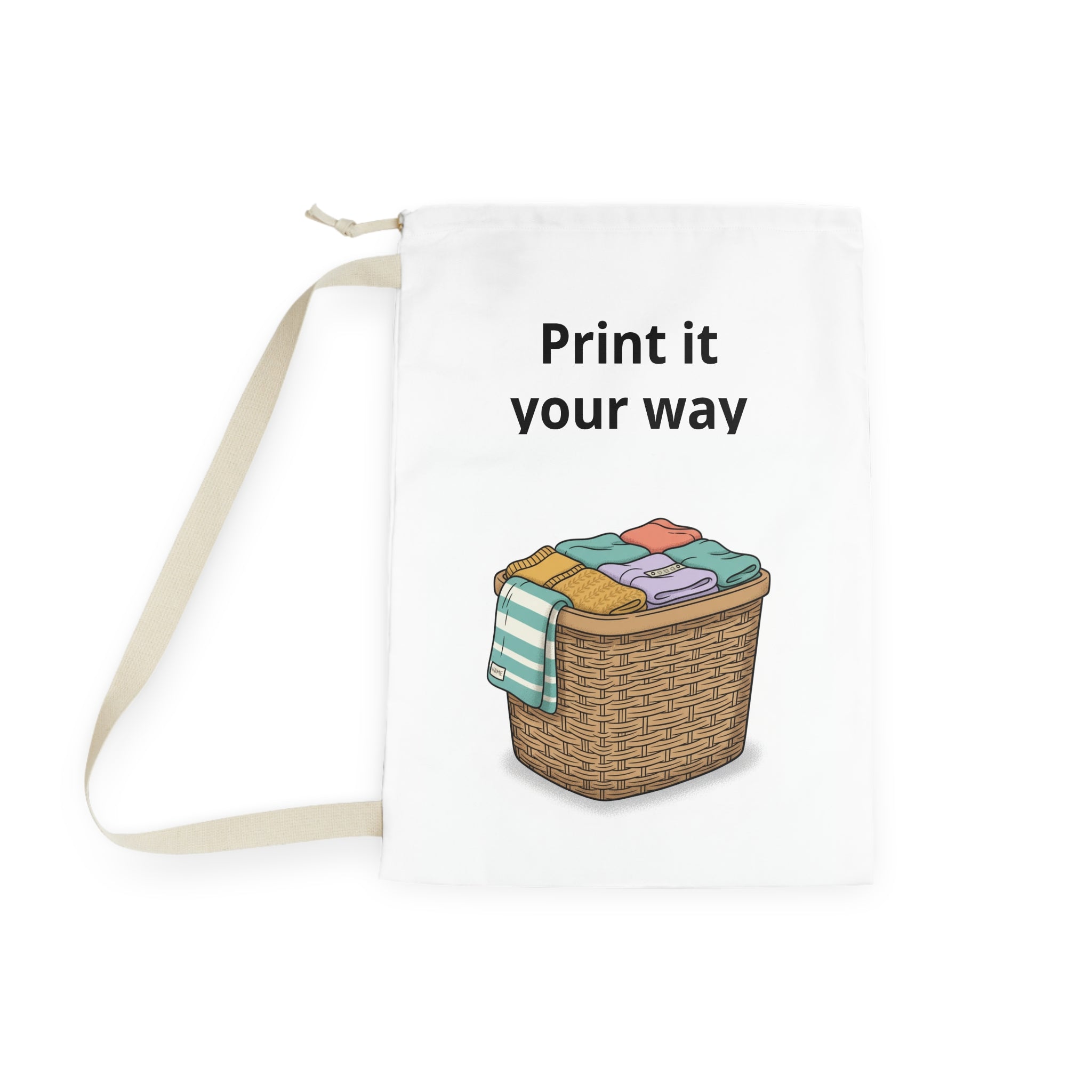 Laundry Basket Illustration Laundry Bag | Printed Canvas Laundry Sack