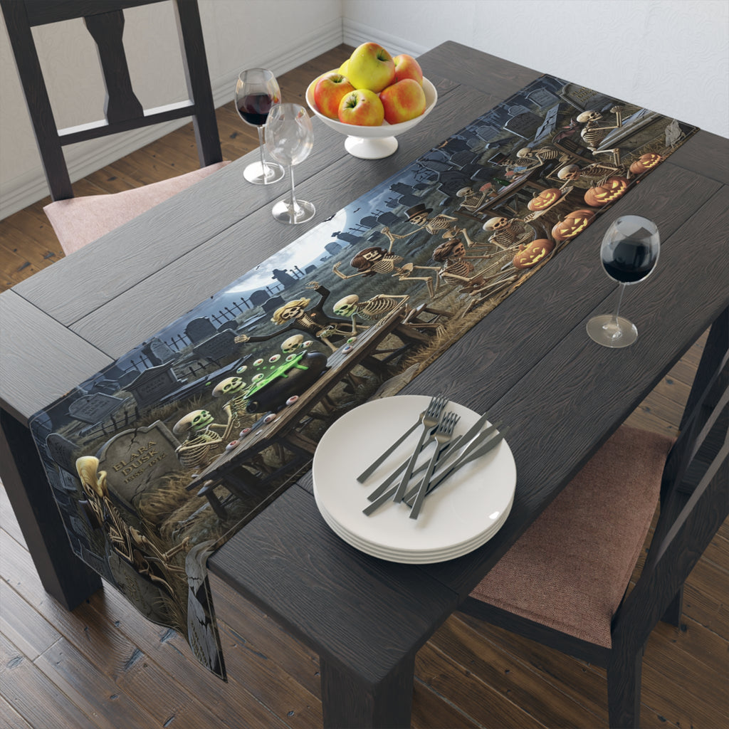 Haunted Graveyard Scene Table Runner | Halloween Cemetery Design