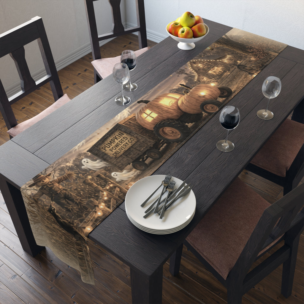 Haunted Pumpkin Truck Table Runner | Halloween Cotton Poly