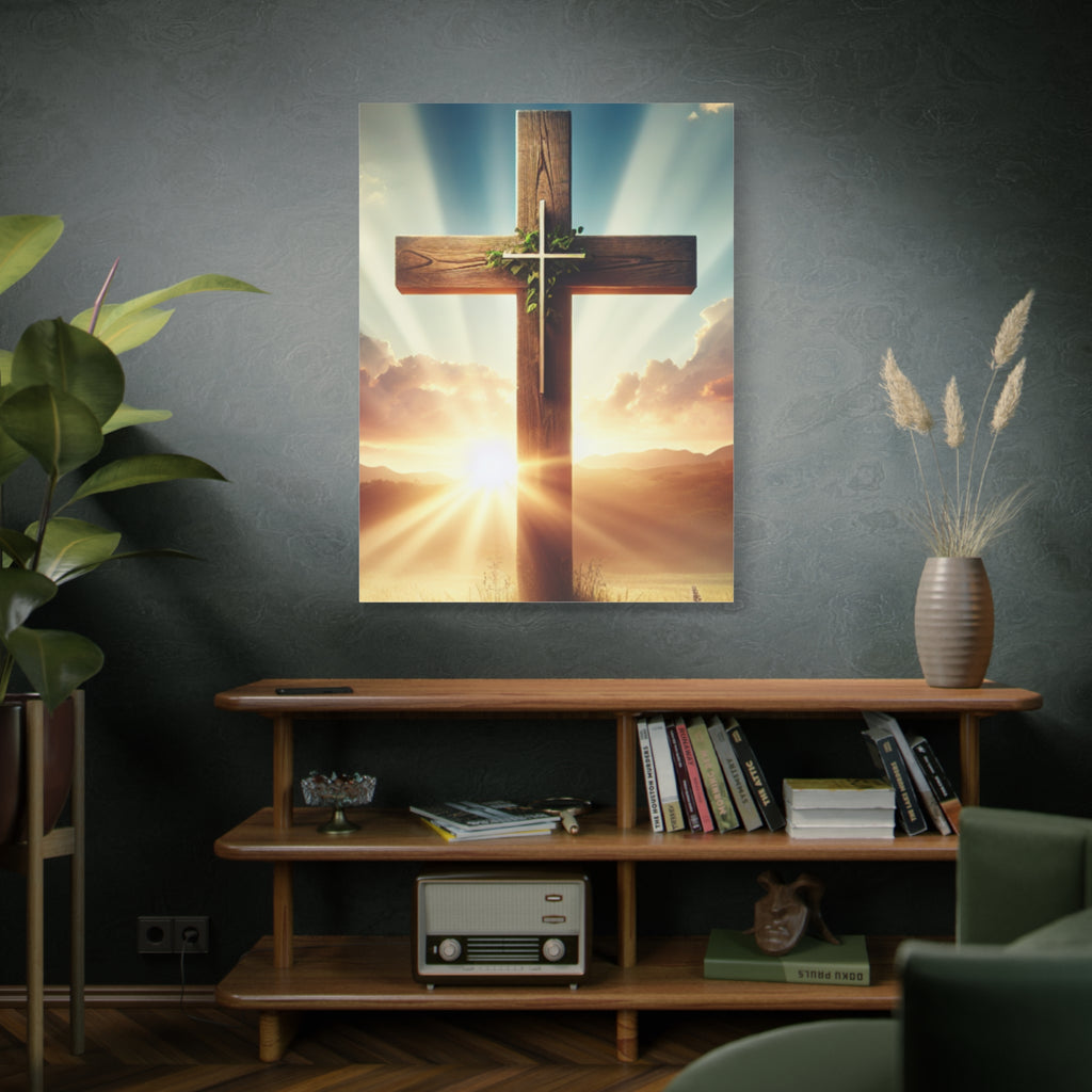 Sunrise Cross Matte Canvas Wall Art / Christian Inspirational Religious Home Decor