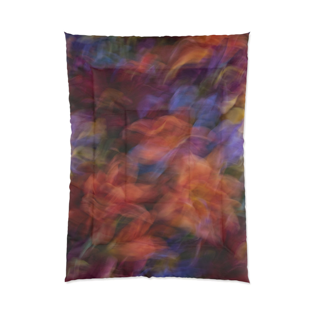 Abstract Autumn Leaves Comforter - Colorful Blurred Floral Bedding