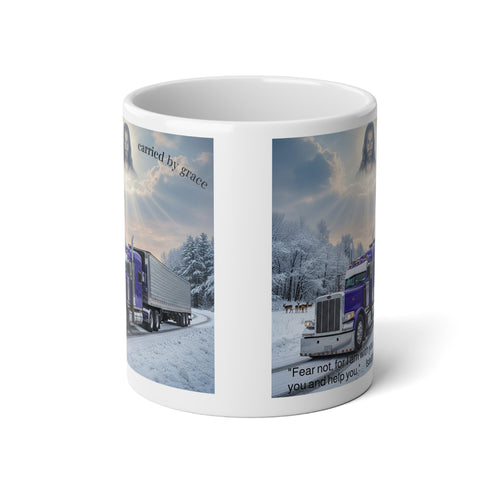20oz Jumbo Coffee mug  Christian Trucker Winter Scene | 'Fear Not, I Am With You' Inspirational Coffee Cup