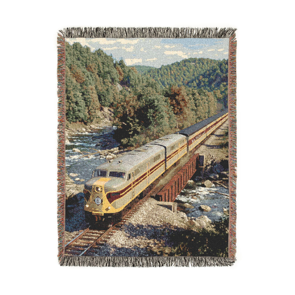 Vintage Passenger Train Woven Blanket | Scenic Rail Landscape