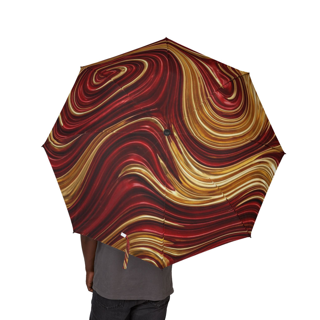Swirled Marble Pattern Umbrella | Red & Gold Abstract Foldable Umbrella