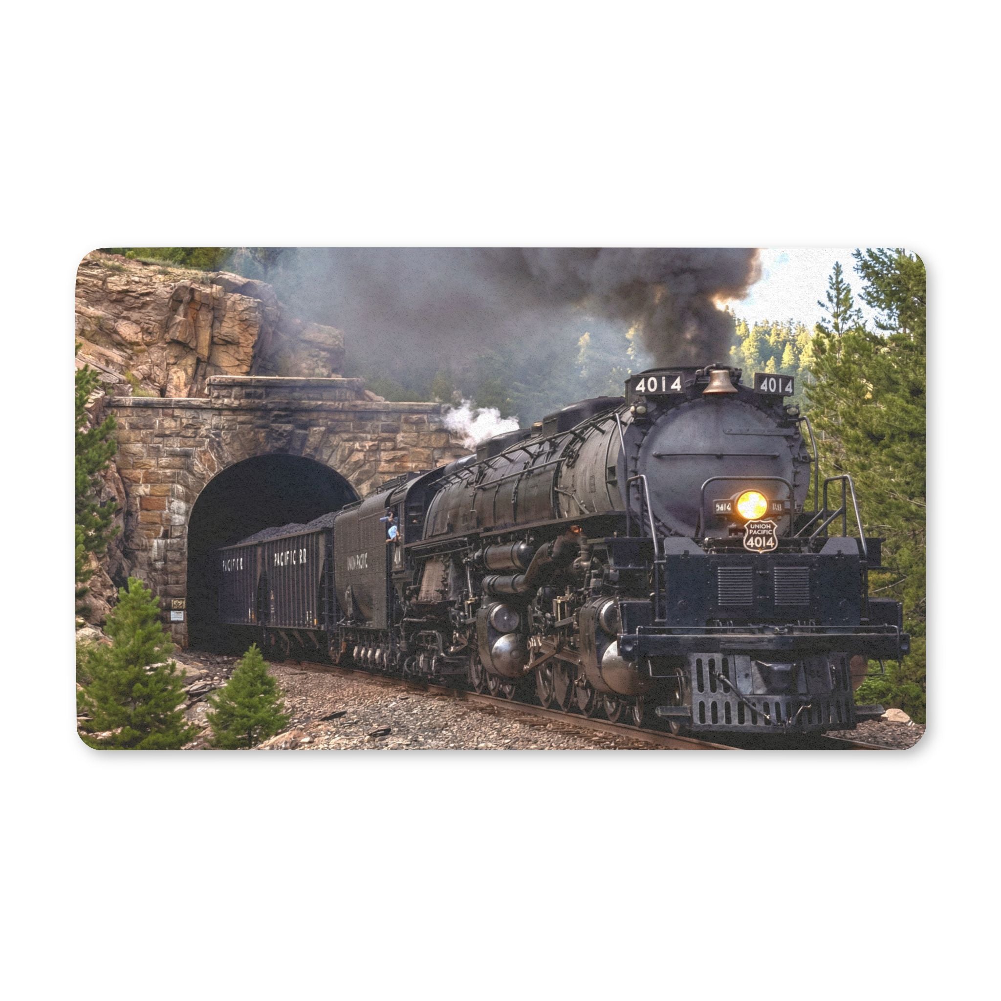 Vintage Steam Locomotive Polyester Doormat | Train Tunnel Scenic Entry Rug