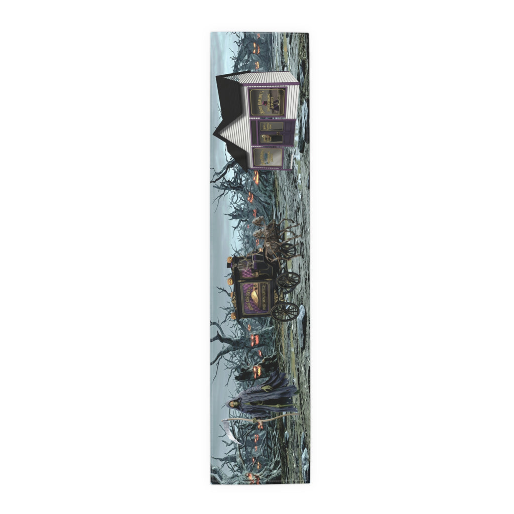 Haunted Hearse Carriage Table Runner | Halloween Spooky Graveyard Scene