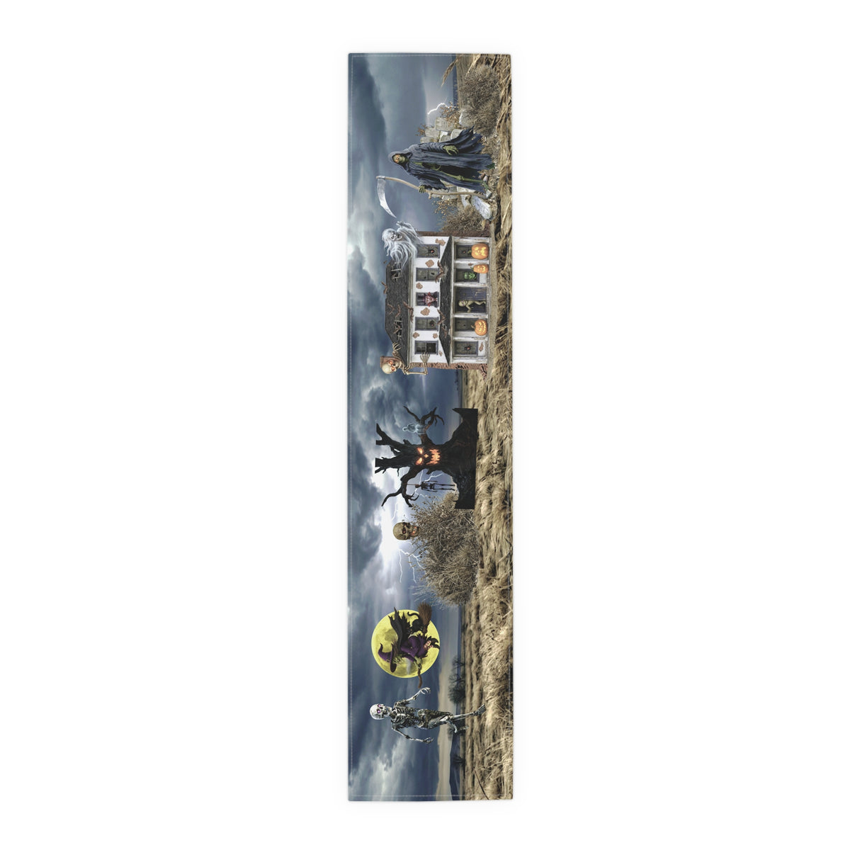 Haunted Mansion Table Runner | Moonlit Gothic Scene – Spooky Halloween Table Decor