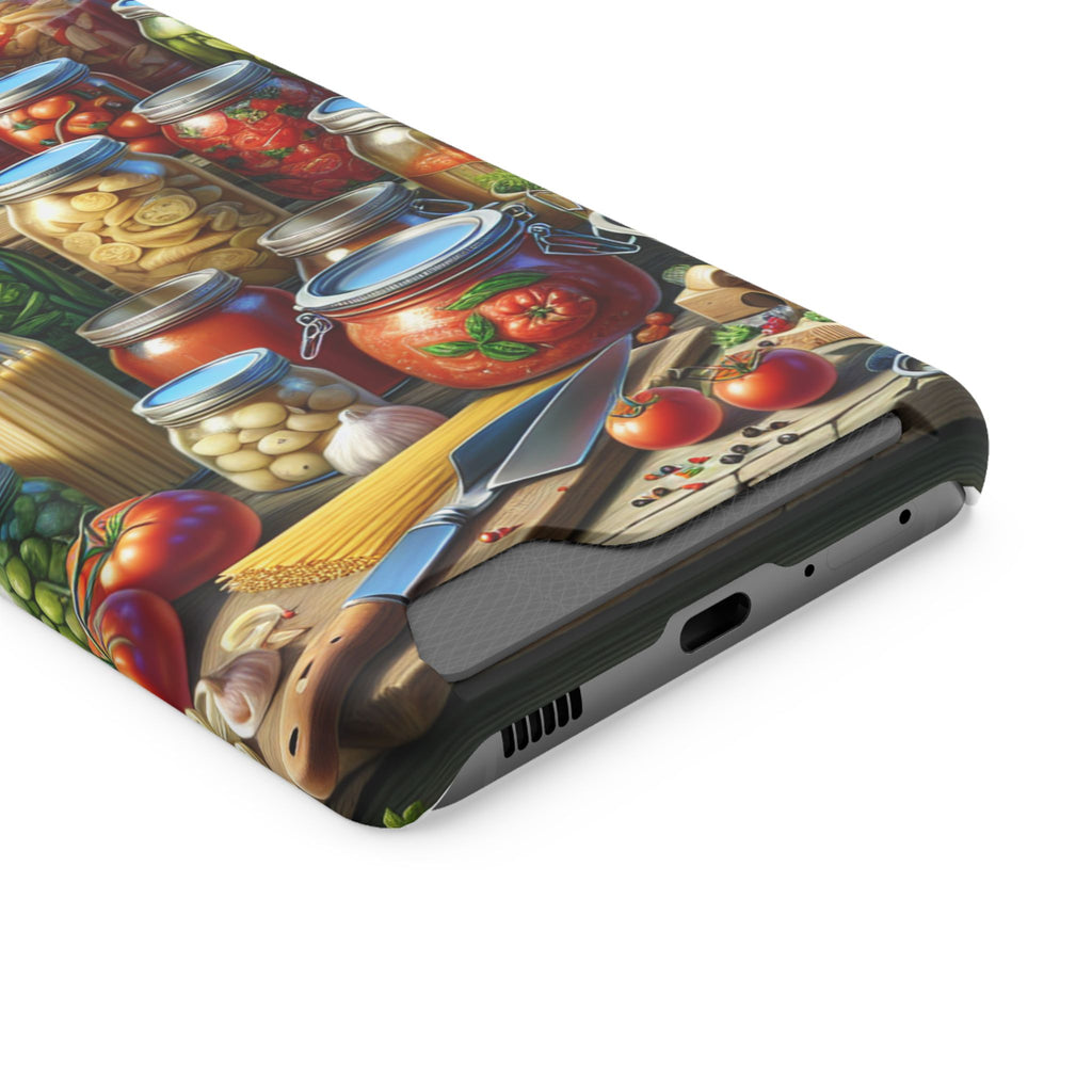 Canning Kitchen Phone Case with Card Holder / Rustic Pantry Jar & Veggie Design