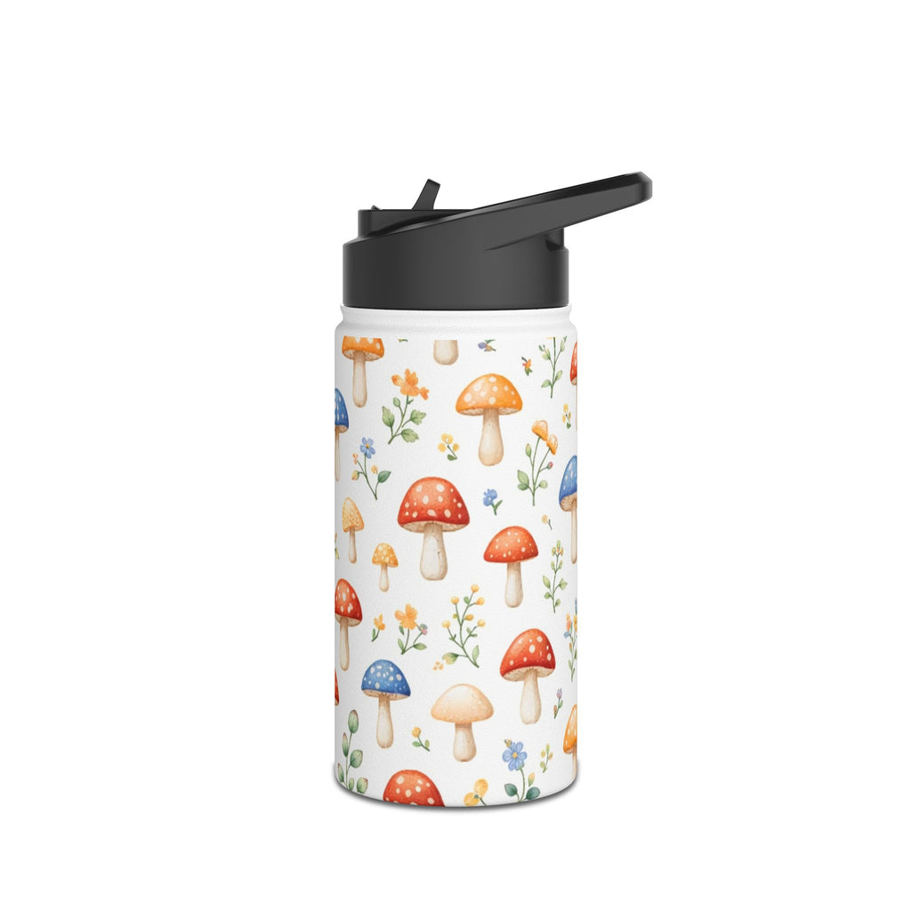 Watercolor Mushroom Pattern Stainless Steel Water Bottle | Floral Doodle
