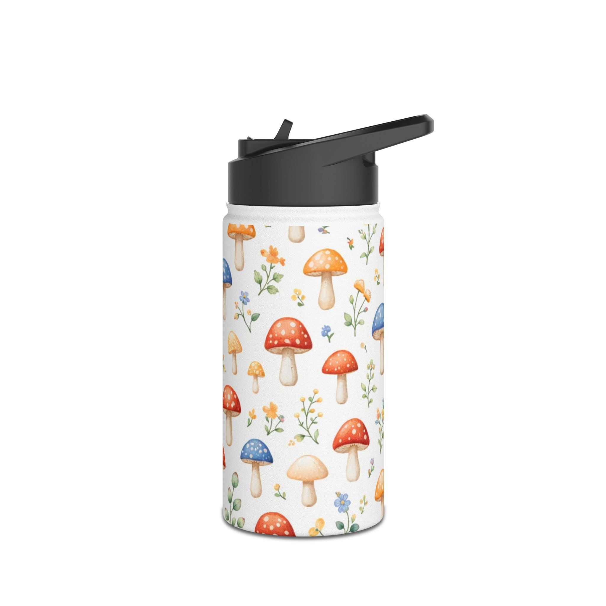 Watercolor Mushroom Pattern Stainless Steel Water Bottle | Floral Doodle