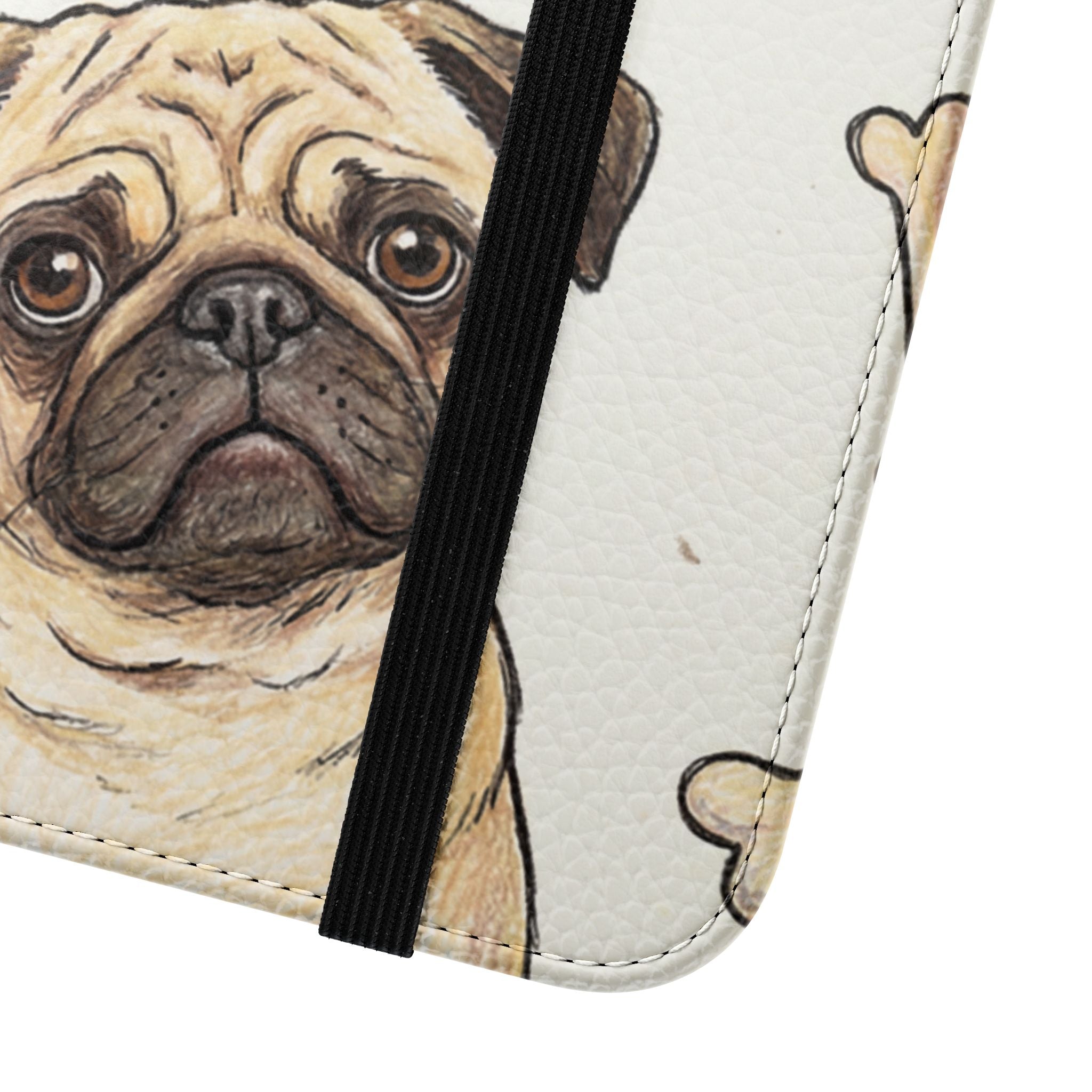 Pug & Bones Phone Flip Case / Cute Dog Wallet Cover