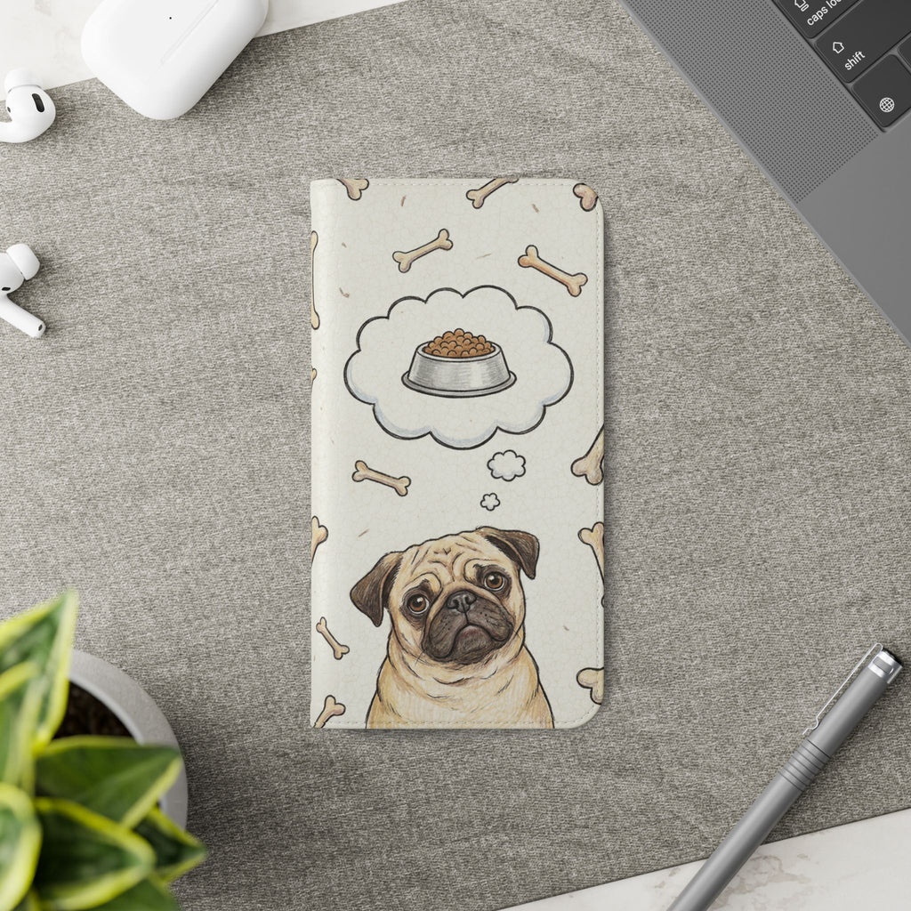Pug & Bones Phone Flip Case / Cute Dog Wallet Cover