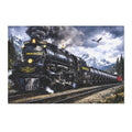Vintage Steam Locomotive Area Rug | Train Engine Mountain Scene