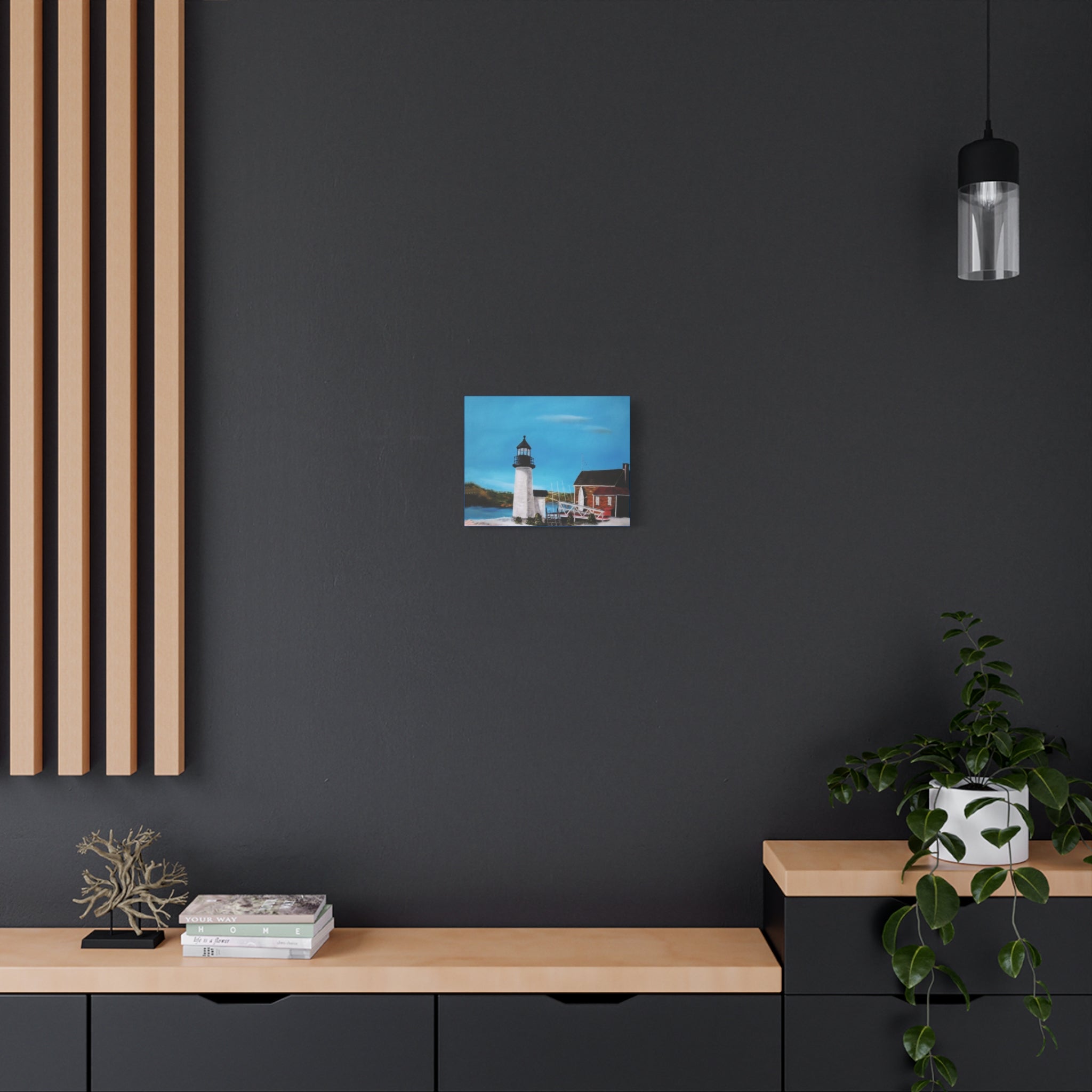 Lighthouse Coastal Painting Canvas | Matte Stretched Wall Art