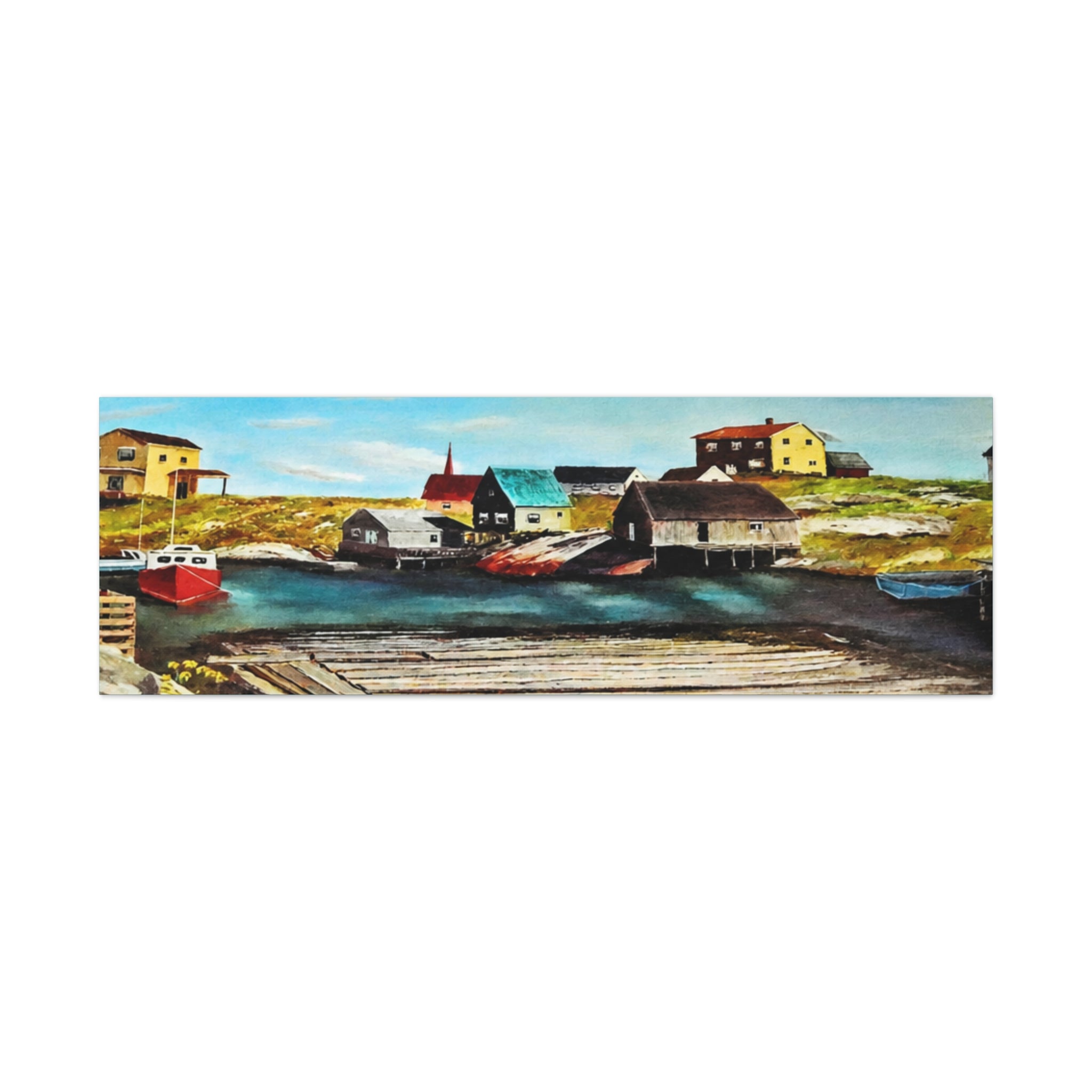 Coastal Fishing Village Canvas /Panoramic Seascape Matte Stretched