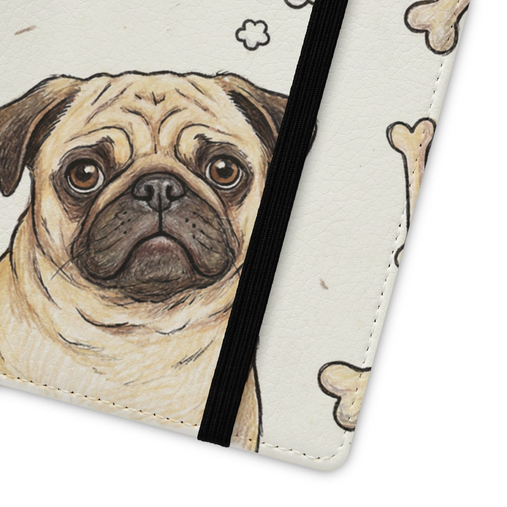 Pug & Bones Phone Flip Case / Cute Dog Wallet Cover