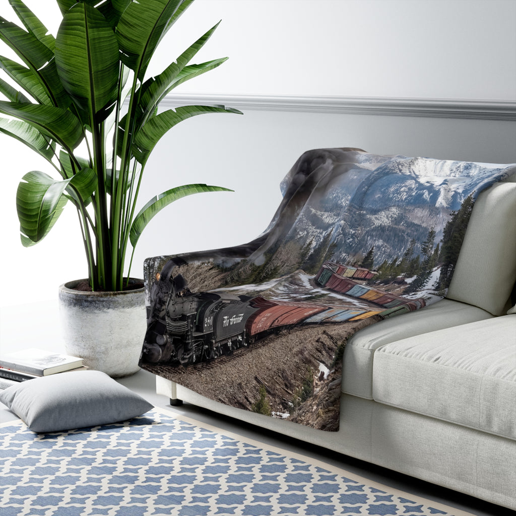 Sherpa Fleece Blanket Vintage Steam Train Mountain Route