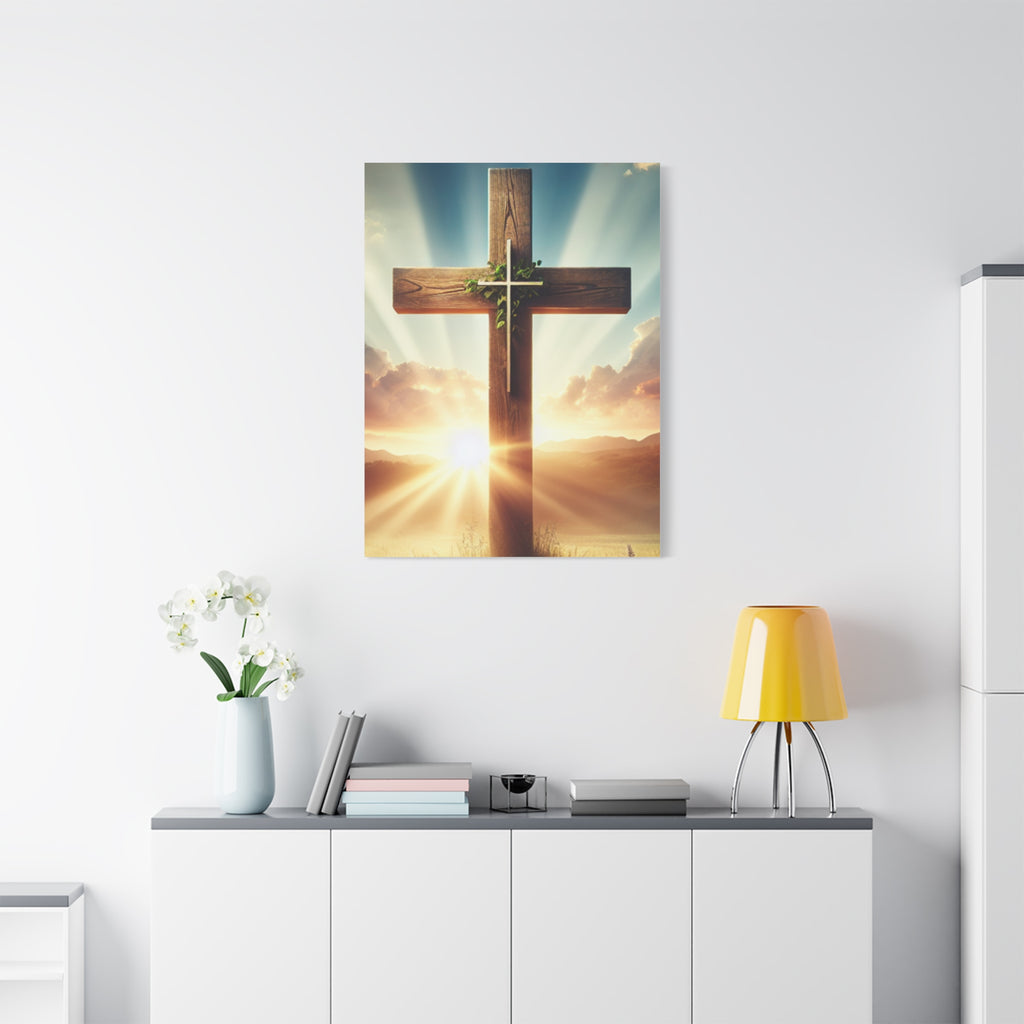 Sunrise Cross Matte Canvas Wall Art / Christian Inspirational Religious Home Decor
