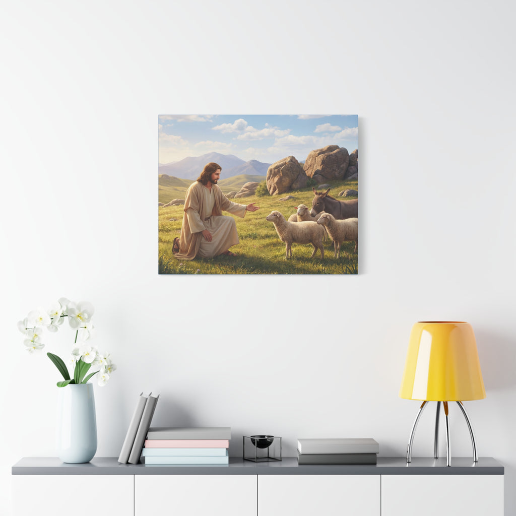 Jesus with Sheep Matte Canvas Print / Stretched 1.25" Religious Wall Art