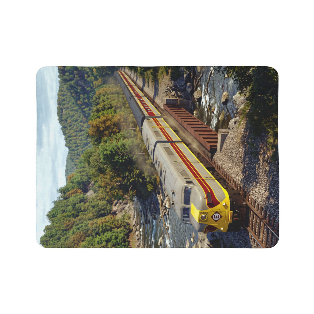 Vintage Streamlined Train Fleece Sherpa Blanket | Scenic Railroad Print