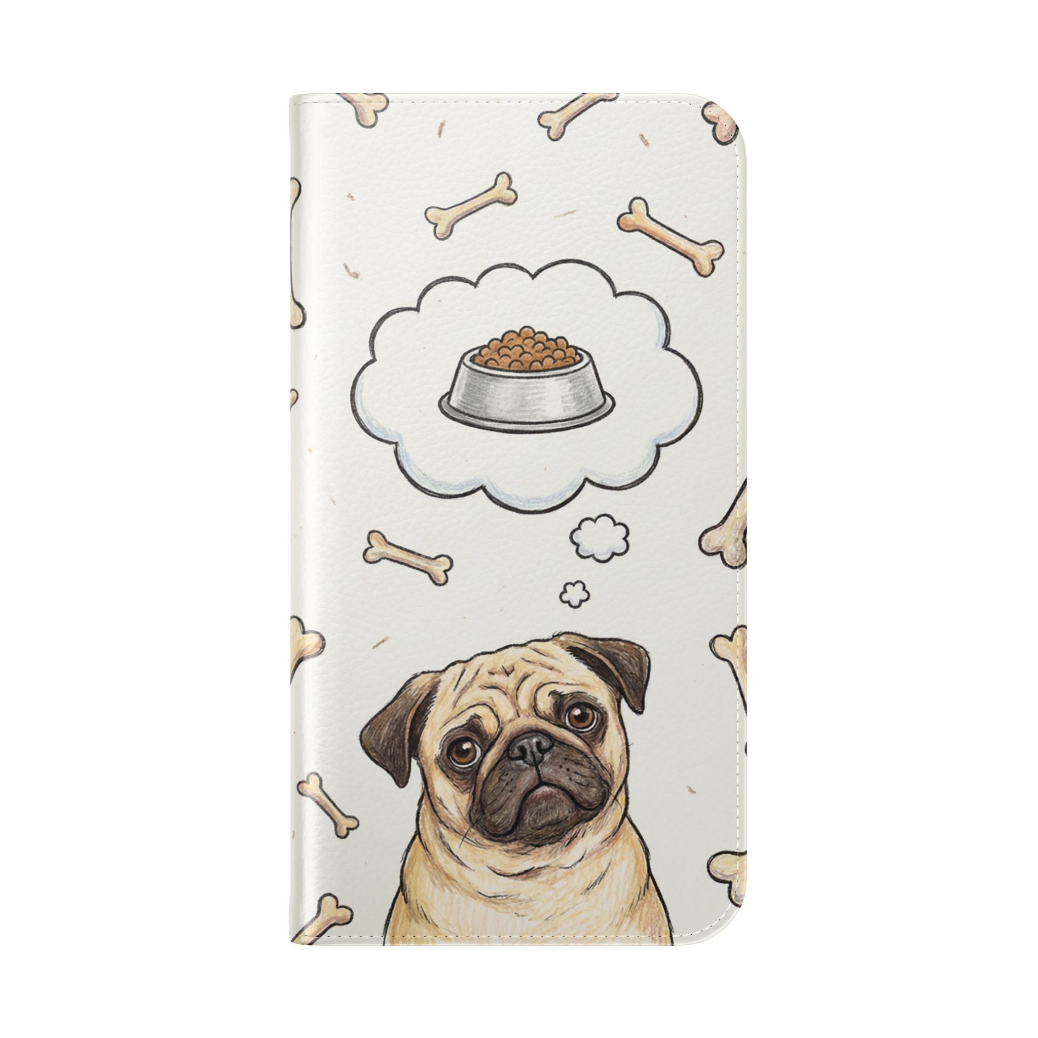 Pug & Bones Phone Flip Case / Cute Dog Wallet Cover