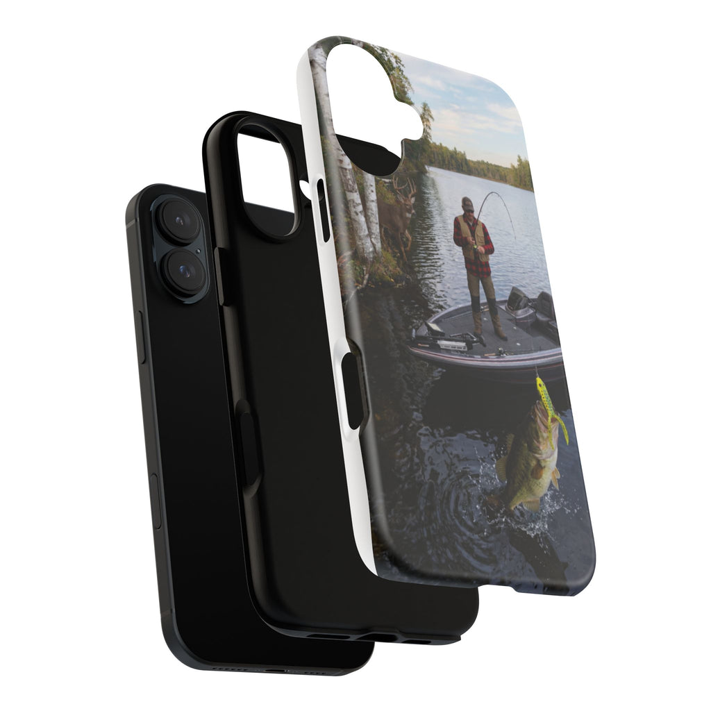 Fisherman Catching Bass phone case | Fishing lake photo phone case