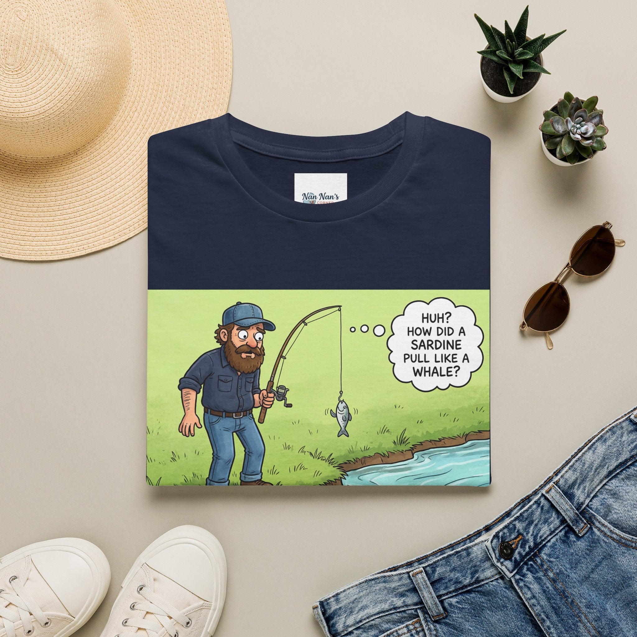 Fishing Bass Cartoon Unisex Graphic T-Shirt – Funny Lure Pond Fish Cotton Tee