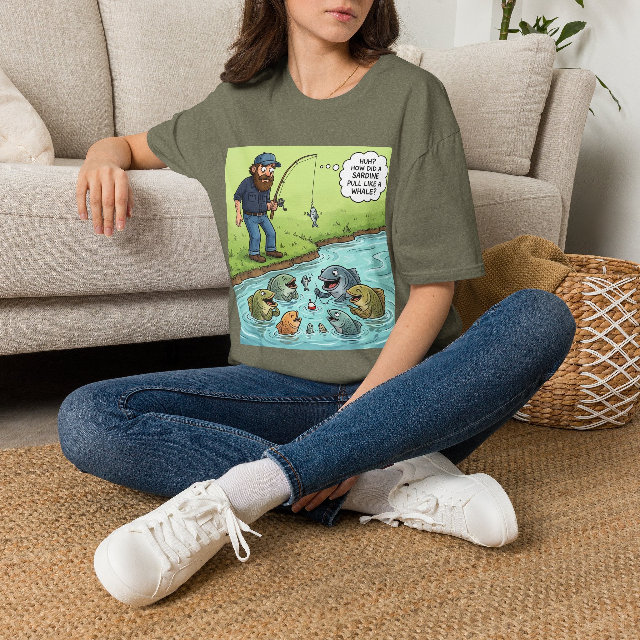 Fishing Bass Cartoon Unisex Graphic T-Shirt – Funny Lure Pond Fish Cotton Tee