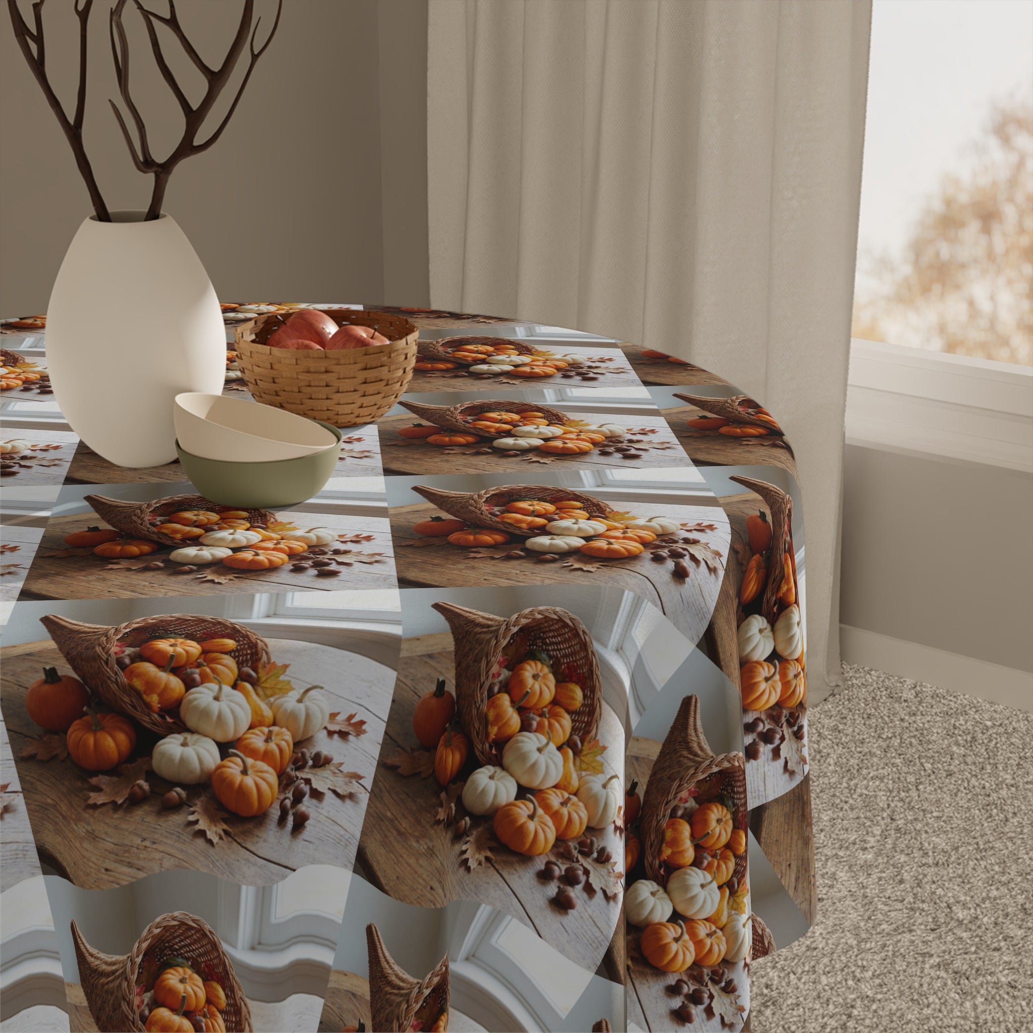 Fall Cornucopia Tablecloth / Harvest Thanksgiving Autumn Pumpkin Centerpiece Print