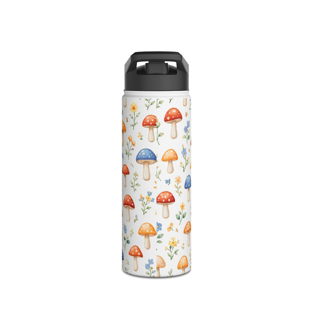 Watercolor Mushroom Pattern Stainless Steel Water Bottle | Floral Doodle