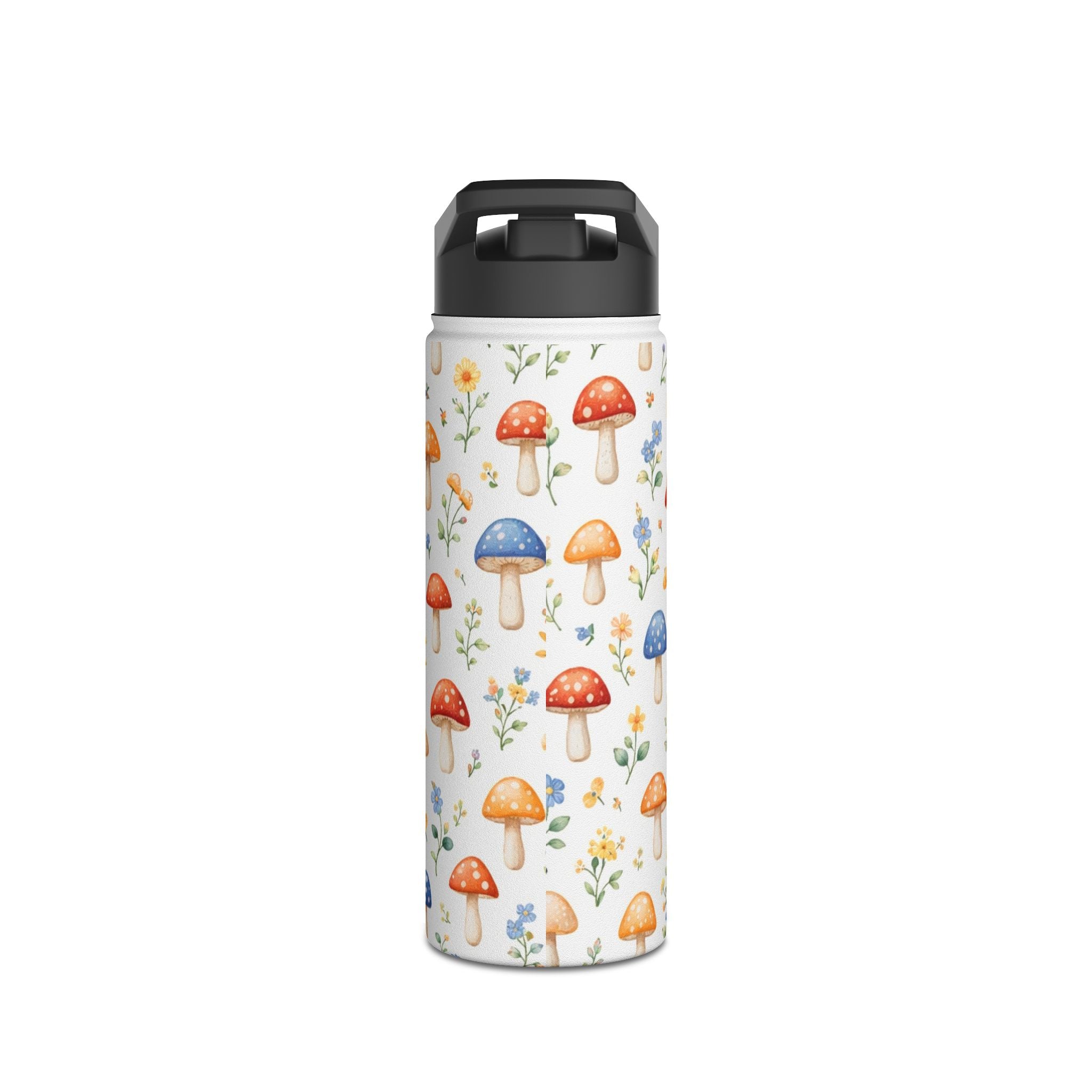 Watercolor Mushroom Pattern Stainless Steel Water Bottle | Floral Doodle