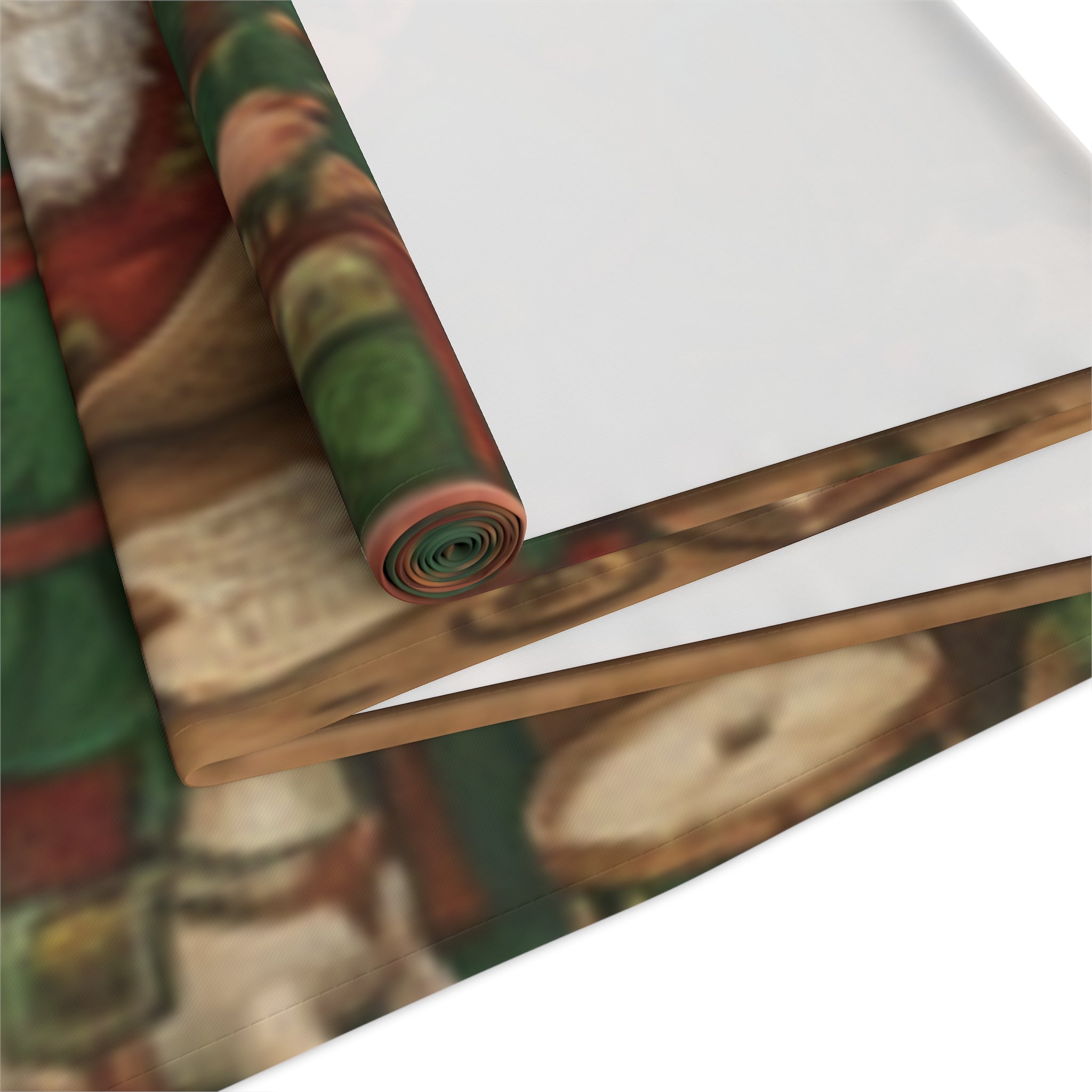 Santas Workshop Scene Table Runner | Santa, Elves & Reindeer Holiday Decor