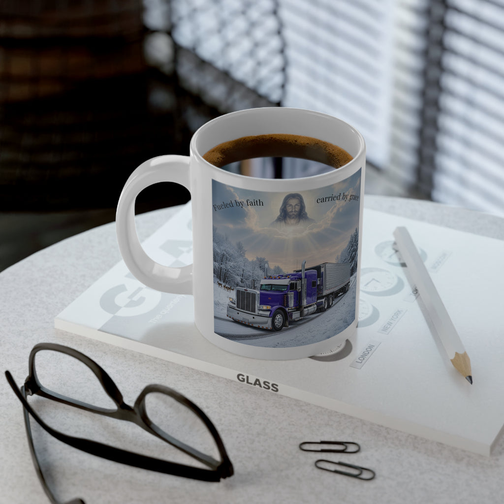 20oz Jumbo Coffee mug  Christian Trucker Winter Scene | 'Fear Not, I Am With You' Inspirational Coffee Cup