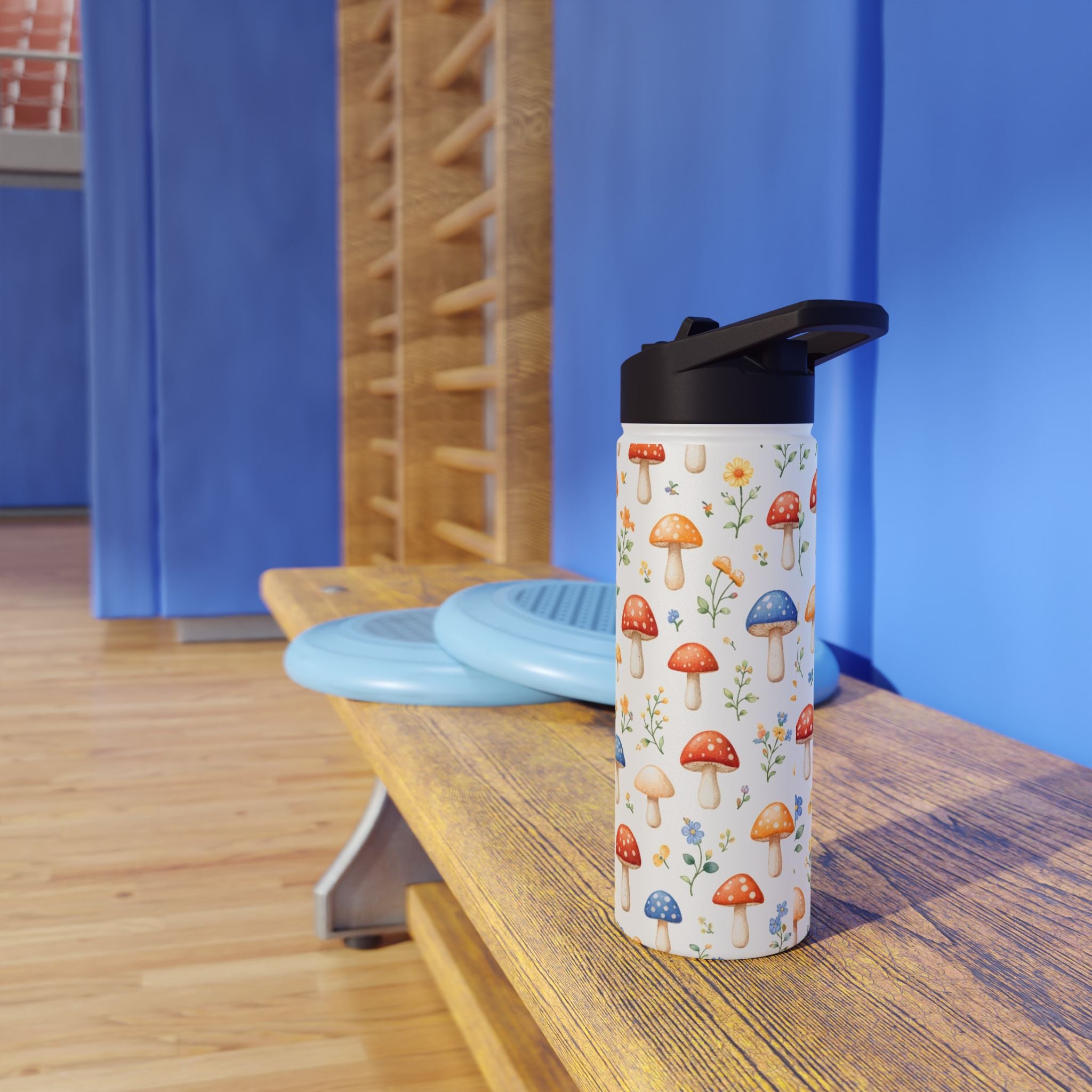 Watercolor Mushroom Pattern Stainless Steel Water Bottle | Floral Doodle