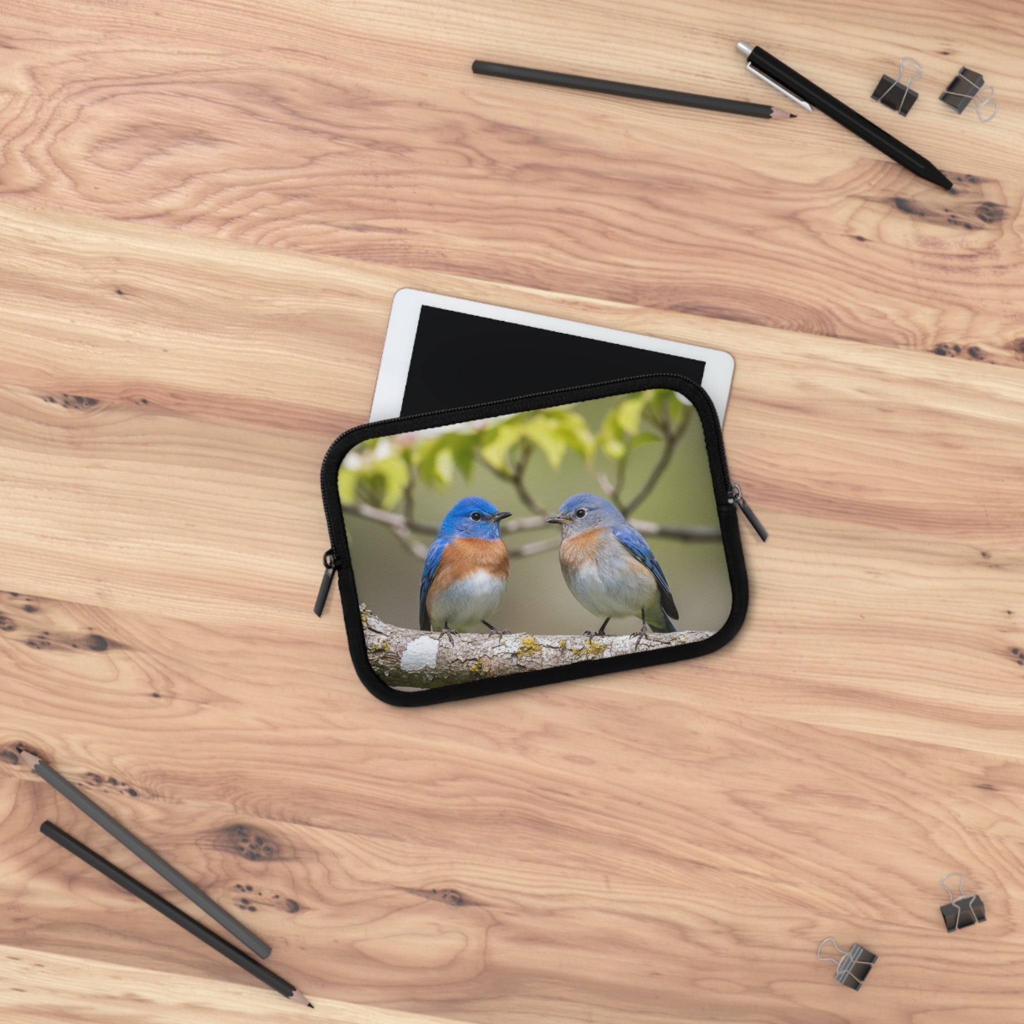 Laptop Sleeve Eastern Bluebirds on Branch | Nature Bird Photography