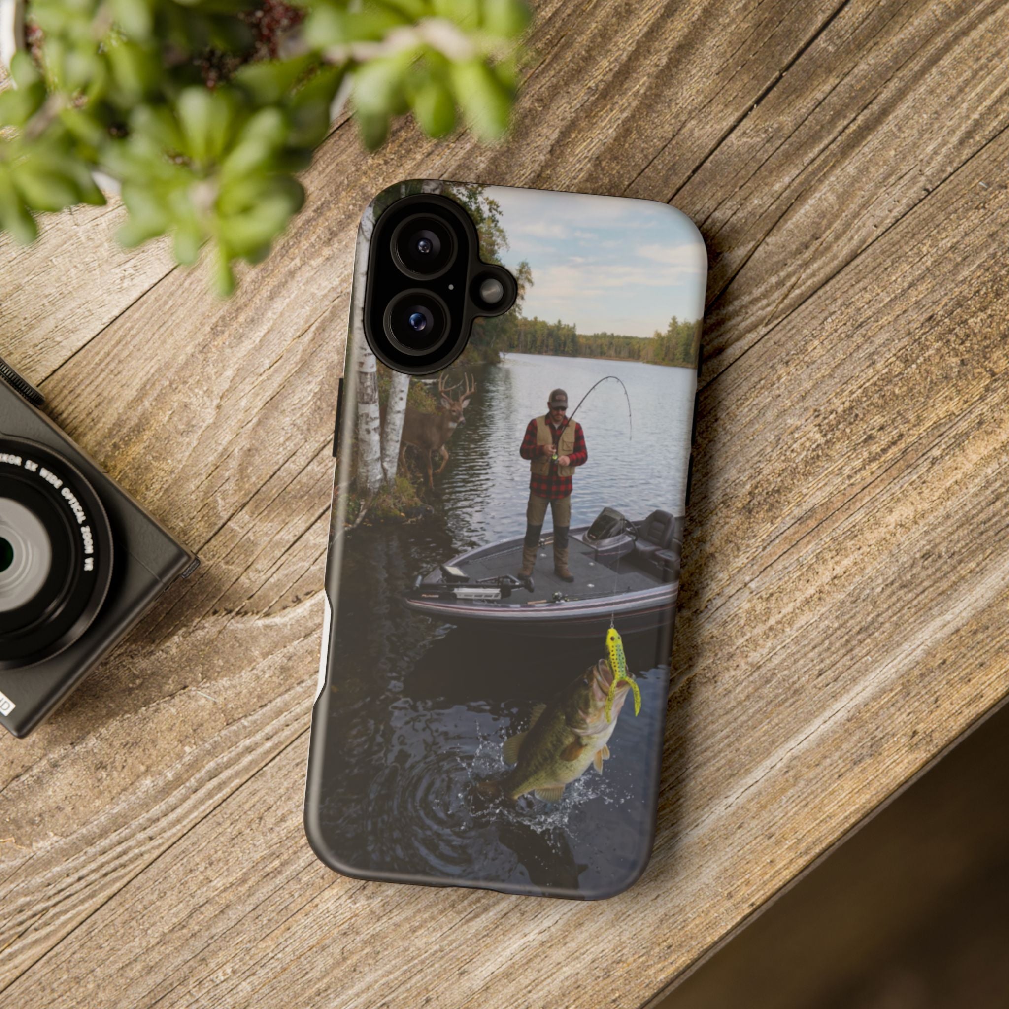 Fisherman Catching Bass phone case | Fishing lake photo phone case
