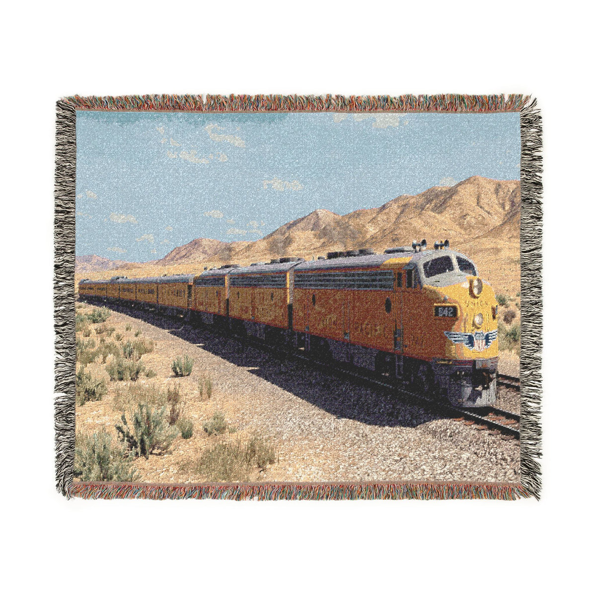 Vintage Streamlined Train Woven Blanket | Desert Locomotive Throw