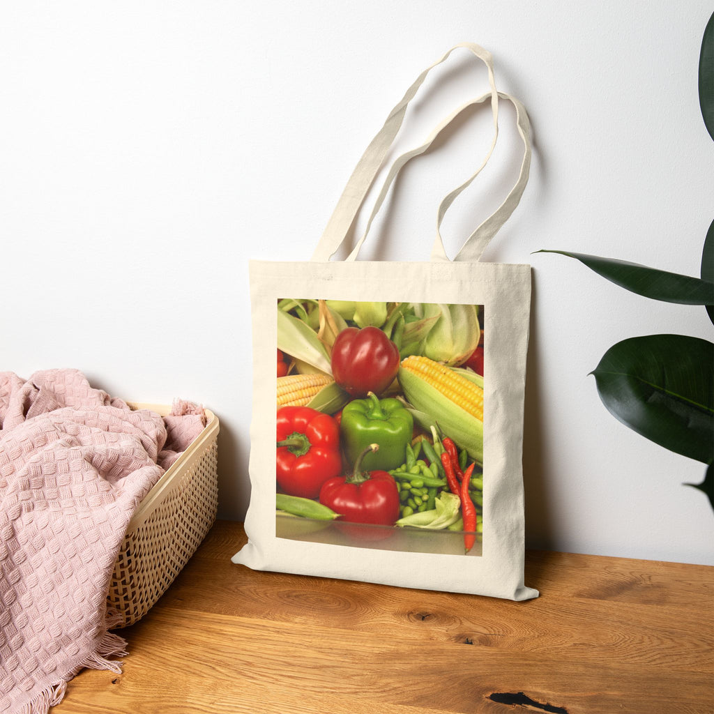 Canvas Tote Bag / Fresh Veggies Market Print | Farmers Market Grocery Tote