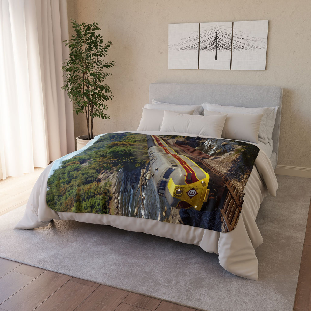 Vintage Streamlined Train Fleece Sherpa Blanket | Scenic Railroad Print