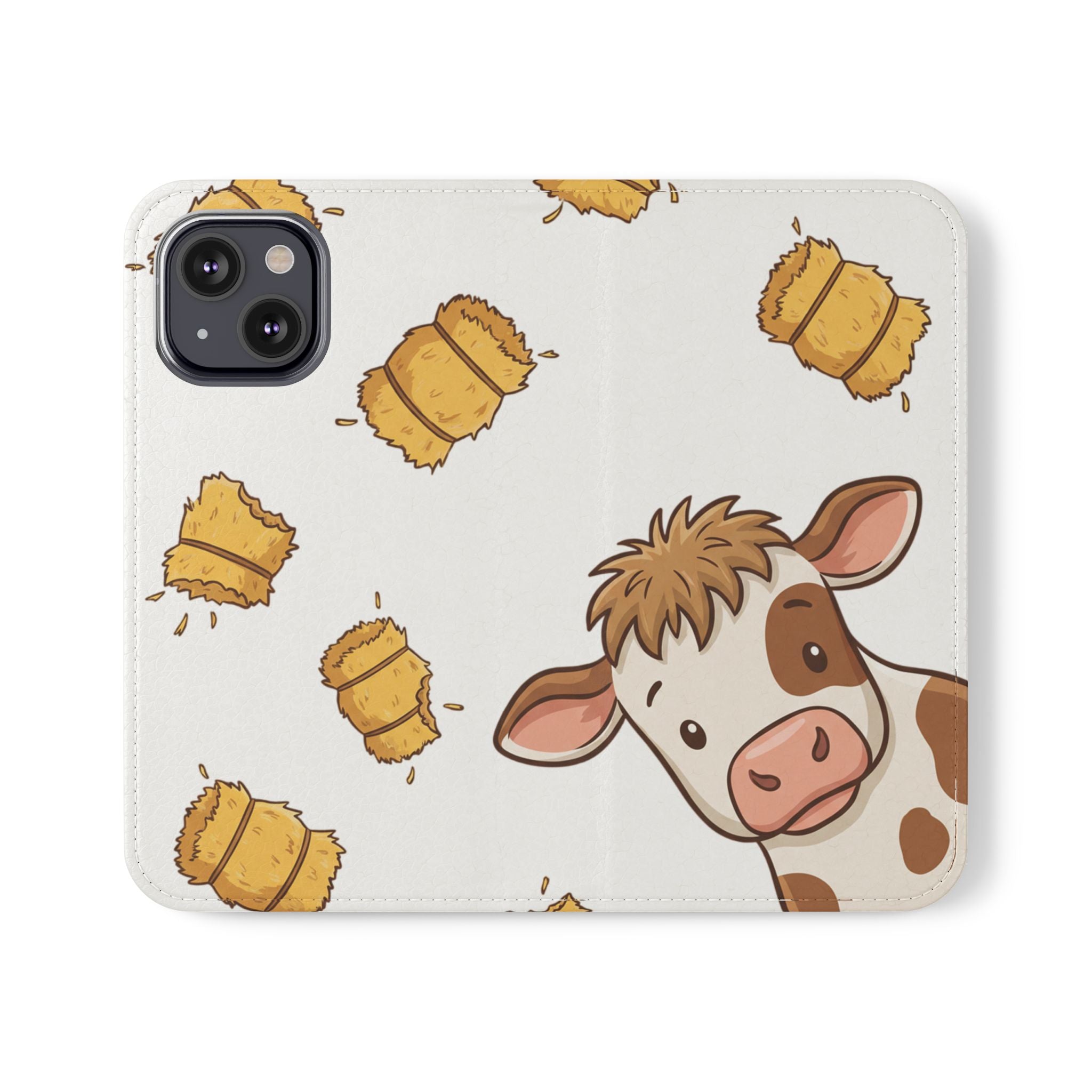 Cow & Hay Pattern Flip Case/ Cute Farm Animal Phone Wallet