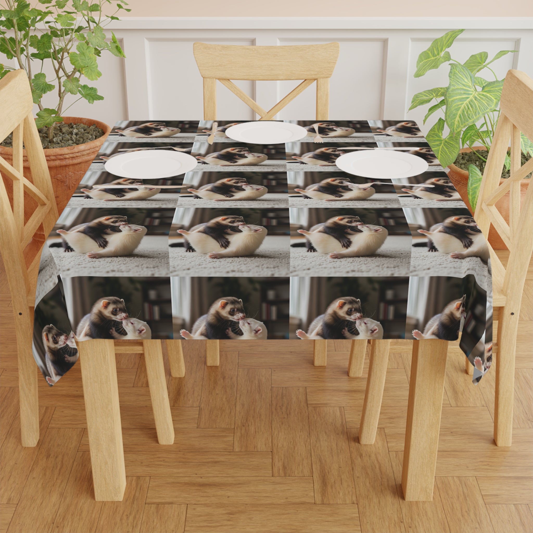 Cozy Ferret Pattern Tablecloth / Cute Repeating Ferret Print