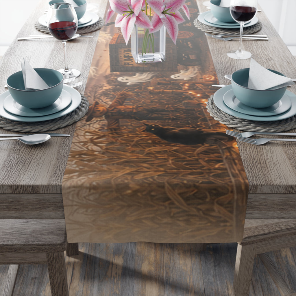 Haunted Pumpkin Truck Table Runner | Halloween Cotton Poly