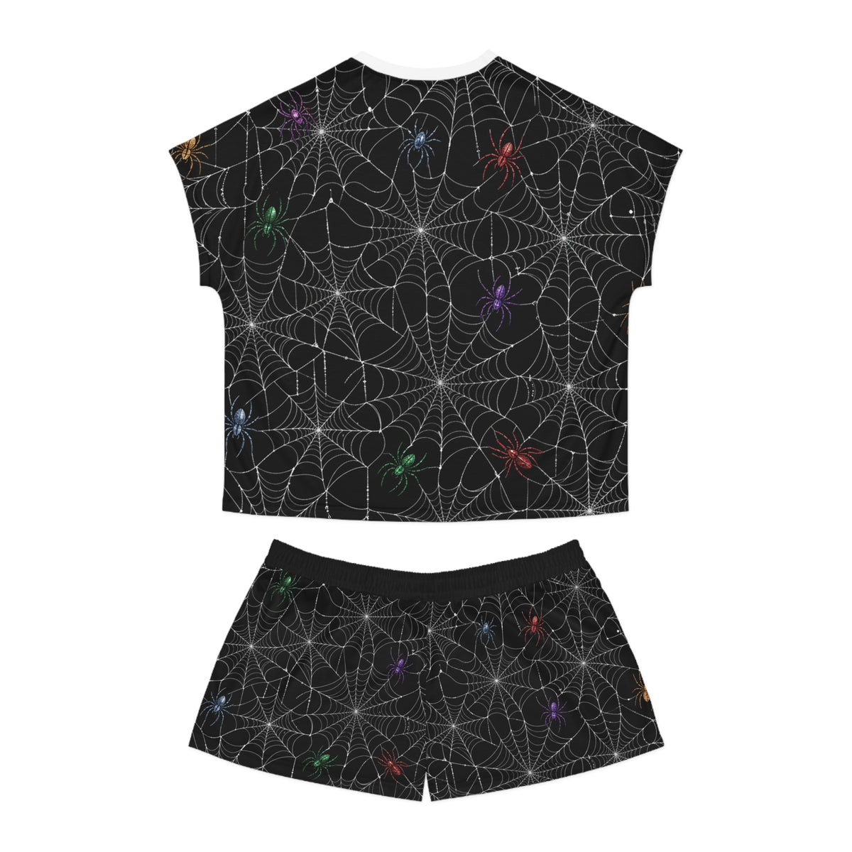 Colorful Spiders on Webs Pajama Set | Short Pajama Set